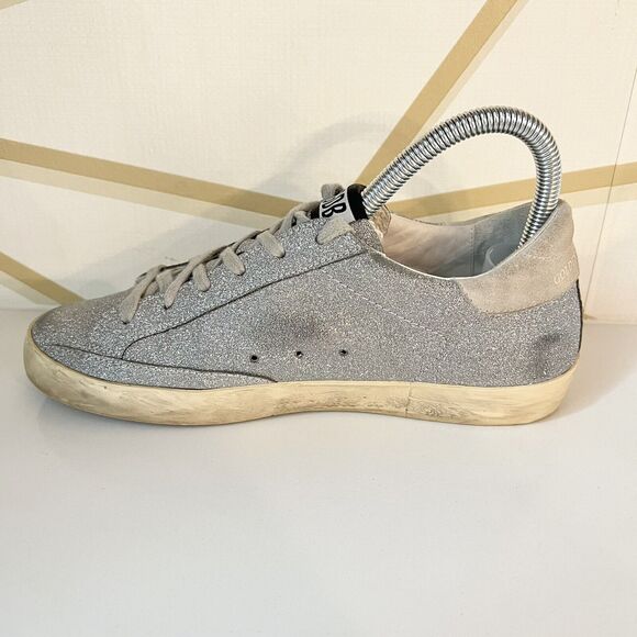 Golden Goose Sz 37, US 7 Superstar Silver Crystal Glitter Star Sneakers EUC - Picture 7 of 12